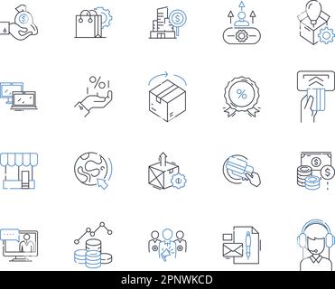 Raccolta icone linea di proventi netti. Profitti, ricavi, vendite, guadagni, guadagni, Reddito, rendimento vettoriale e illustrazione lineare. Resi,flusso di ricavi Illustrazione Vettoriale