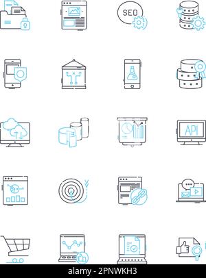 Set di icone lineari per l'analisi del cliente. Demografia, Psicografia, comportamento, Approfondimenti, atteggiamenti, Segmentazione, vettore di linea persona e segnali concettuali Illustrazione Vettoriale