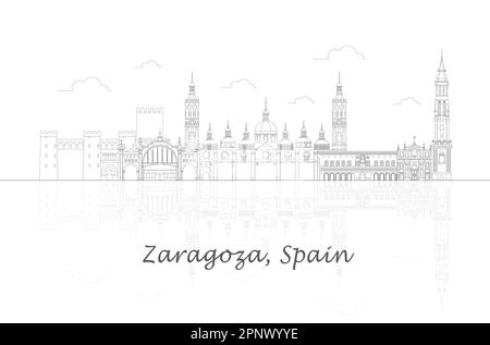 Contorno panorama Skyline di Saragozza, Aragona, Spagna - illustrazione vettoriale Illustrazione Vettoriale