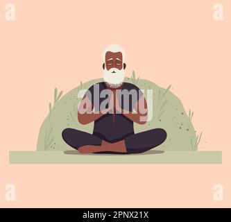 Uomo anziano che fa meditazione, yoga posa Illustrazione Vettoriale