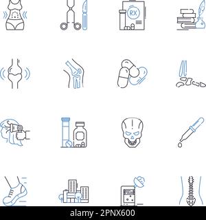 Collezione di icone della linea di terapia olistica. Guarigione, Naturopatia, Yoga, Aromatherapy, meditazione, Consapevolezza, vettore Reiki e illustrazione lineare Illustrazione Vettoriale