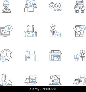 Raccolta di icone per la linea di lavoro remota. Telelavoro, virtuale, lavoro a casa, remoto, online, Illustrazione digitale, vettoriale a distanza e lineare Illustrazione Vettoriale