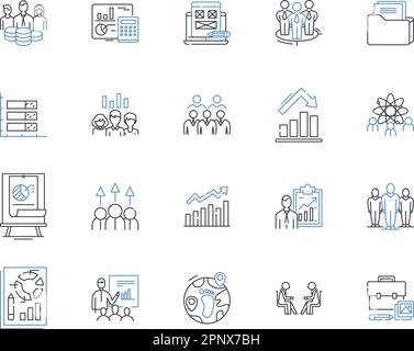 La forza lavoro comrades linea icone raccolta. Lavoro di squadra, collaborazione, sinergia, supporto, unità, Coesione, vettore di partnership e illustrazione lineare Illustrazione Vettoriale
