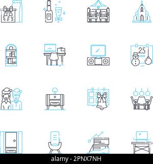 Set di icone lineari per gallerie d'arte. Mostra, capolavoro, scultura, tela, Pittura, Astratto, linea vettoriale contemporanea e segni concettuali. Vintage Illustrazione Vettoriale