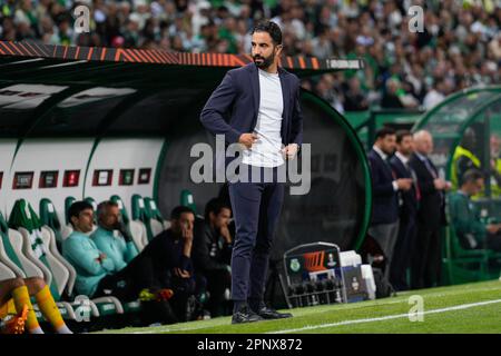 Lisbona, Portogallo. 20th Apr, 2023. Ruben Amorim, allenatore sportivo, visto durante le quarti di finale della UEFA Europa League, partita di calcio a 2nd gambe tra Sporting CP e Juventus FC all'Estadio Jose Alvalade. Punteggio finale: Sporting CP 1:1 Juventus FC (Foto di Bruno de Carvalho/SOPA Images/Sipa USA) Credit: Sipa USA/Alamy Live News Foto Stock