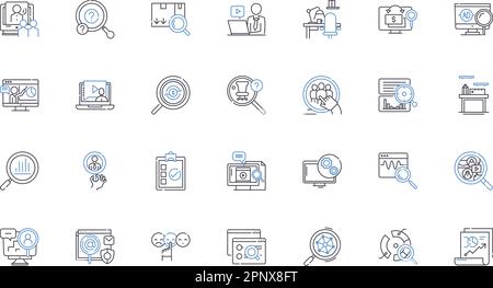 Collezione icone linea quest. Odyssey, pellegrinaggio, Avventura, sfida, spedizione, Viaggio, vettore missione e illustrazione lineare. Inseguimento, Trek Illustrazione Vettoriale