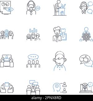 Collezione di icone della linea di vibrazione della forza lavoro. Diversità, inclusione, innovazione, produttività, coinvolgimento, Empowerment, collaborazione vettoriale e lineare Illustrazione Vettoriale