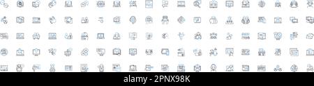 Raccolta di icone della linea di apprendimento digitale. E-learning, corsi online, classi virtuali, apprendimento misto, Edtech, Formazione a distanza, vettore di webinar Illustrazione Vettoriale