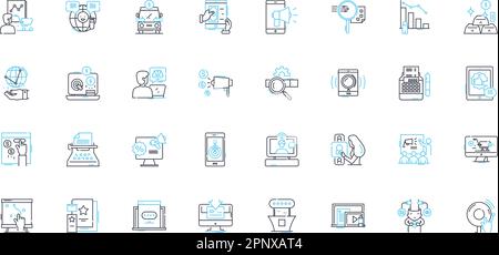 Set di icone lineari per l'espansione aziendale. Crescita, espansione, diversificazione, scalabilità, franchising, Innovazione, linee di localizzazione vettoriali e segnali concettuali Illustrazione Vettoriale