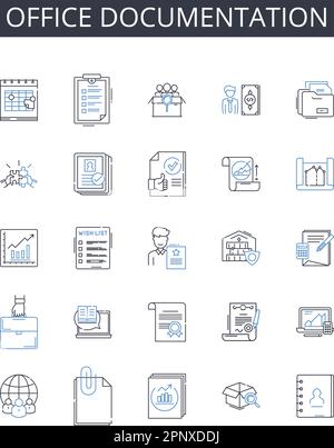 Raccolta di icone della riga della documentazione di Office. Documenti legali, documenti aziendali, corrispondenza commerciale, documenti amministrativi, documenti del personale Illustrazione Vettoriale