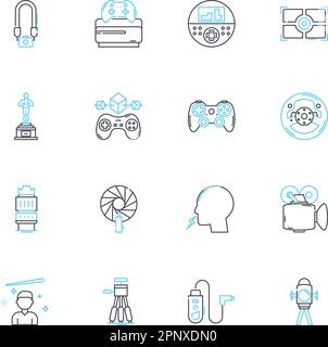 Set di icone lineari social nerk. Connessioni, amici, follower, mi piace, condivisioni, Tweet, vettore di linea di commento e segnali di concetto. Hashtag,Profilo,Stato Illustrazione Vettoriale