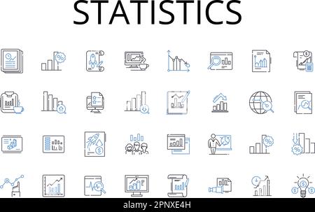 Raccolta di icone della riga delle statistiche. Teoria della probabilità, dati numerici, analisi quantitativa, sistema metrico, analisi finanziaria, Scienza dei dati Illustrazione Vettoriale