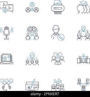 Raccolta di icone della linea di pubblico. Folla, riunione, Assemblea, Convento, Società, Congregazione, raccolta di vettori di folla e illustrazione lineare Illustrazione Vettoriale