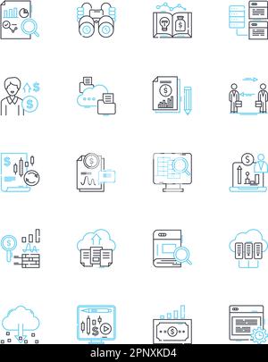 Set di icone lineari statistiche di Motary. Medie, varianza, deviazione standard, ipotesi, probabilità, Correlazione, vettore di linea di regressione e concetto Illustrazione Vettoriale
