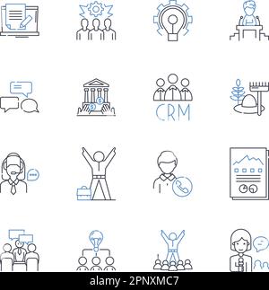 Raccolta di icone delle linee di efficienza della forza lavoro. Produttività, ottimizzazione, razionalizzazione, razionalizzazione, efficacia, Efficienza, vettore delle prestazioni Illustrazione Vettoriale