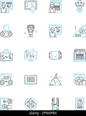 Set di icone lineari per il computing digitale. Algoritmo, binario, Cloud, compilatore, sicurezza informatica, Dati, vettore di linea di debug e segnali concettuali. Crittografia Illustrazione Vettoriale
