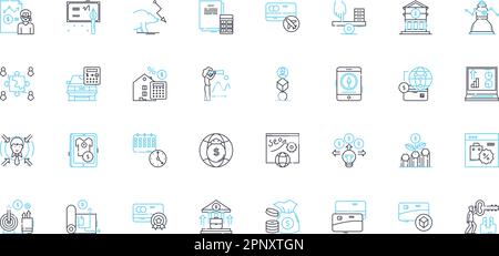 Set di icone lineari per il mercato degli investimenti. Diversificazione, portafoglio, volatilità, rendimenti, attività, Titoli, vettore di linea di obbligazioni e segnali concettuali Illustrazione Vettoriale