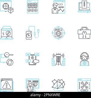 Set di icone lineari per il miglioramento automatico. Crescita, cambiamento, motivazione, disciplina, mentalità, Segni di avanzamento, vettore di linea di resilienza e di concetto. Sicurezza Illustrazione Vettoriale