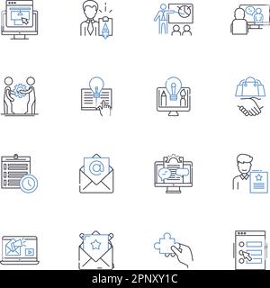Collezione di icone della linea di vendita della filiale. Commissione, fatturato, partner, clic, traffico, Referral, Earnings vector e linear illustration Illustrazione Vettoriale