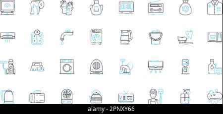 Set di icone lineari per la progettazione di tabelle. Minimalista, moderno, Contemporaneo, rustico, industriale, Scandinavo, vettore di linea di metà secolo e segnali concettuali. Astratto Illustrazione Vettoriale