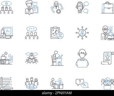 Raccolta icone riga regime attività. Pianificazione, disciplina, coerenza, routine, produttività, Organizzazione, vettore di efficienza e illustrazione lineare Illustrazione Vettoriale