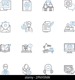 Informazioni AGE industria linea icone raccolta. Digitalizzazione, big data, analisi, sicurezza informatica, Internet delle cose IoT, cloud, vettore di automazione e. Illustrazione Vettoriale