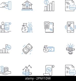 Raccolta di icone della linea di flusso transazionale. Acquisto, pagamento, ordine, Conferma, Errore, vettore di esecuzione e illustrazione lineare Illustrazione Vettoriale