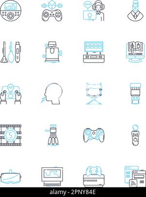 Set di icone lineari social nerk. Connessioni, amici, follower, mi piace, condivisioni, Tweet, vettore di linea di commento e segnali di concetto. Hashtag,Profilo,Stato Illustrazione Vettoriale