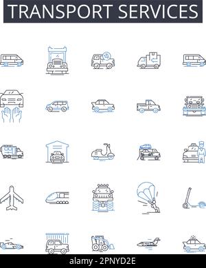 Raccolta icone linea servizi di trasporto. Opzioni di consegna, soluzioni di transito, metodi di spedizione, metodi di pendolarismo, servizi logistici, Trasporto Illustrazione Vettoriale