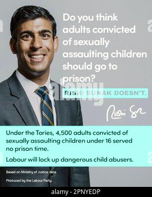 RISHI SUNAK primo Ministro britannico in un post di propaganda sui social media da parte del Partito laburista nell'aprile 2023. Foto Stock