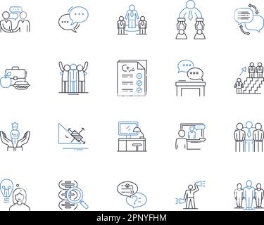 Raccolta di icone della linea di feedback e critica. Feedback, critica, analisi, valutazione, risposta, Revisione, commento vettoriale e illustrazione lineare Illustrazione Vettoriale