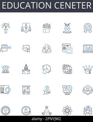 Educazione linea ceneter icone collezione. Centro di apprendimento, Istituto di formazione, Centro di studio, Knowledge base, Accademia di competenze, Centro di intelligence, Tutoring Illustrazione Vettoriale