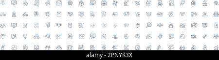 Raccolta di icone della linea del time desk. Organizzazione, efficienza, produttività, gestione del tempo, scadenza, Pianificazione, vettore di pianificazione e illustrazione lineare Illustrazione Vettoriale