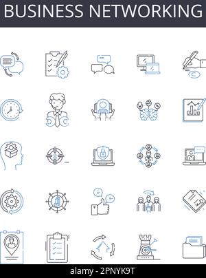 Raccolta di icone della linea di rete aziendale. Relazioni professionali, Relazioni commerciali, alleanze economiche, comunicazione aziendale, imprenditorialità Illustrazione Vettoriale