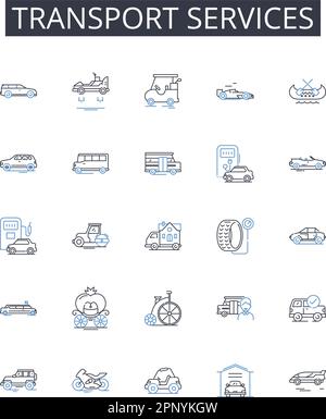 Raccolta icone linea servizi di trasporto. Opzioni di consegna, soluzioni di transito, metodi di spedizione, metodi di pendolarismo, servizi logistici, Trasporto Illustrazione Vettoriale