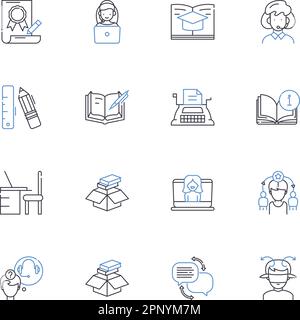 Saggezza aumentare linea icone raccolta. Illuminazione, conoscenza, comprensione, comprensione, istruzione, Percezione, vettore di intelligenza e lineare Illustrazione Vettoriale