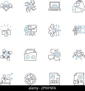 Raccolta di icone della riga di gestione delle risorse. Allocazione, risorsa, capacità, collaborazione, conservazione, Costo, vettore di distribuzione e illustrazione lineare Illustrazione Vettoriale