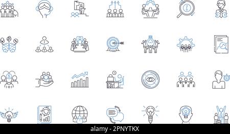Collezione di icone della riga del consiglio di amministrazione. Governance, decisioni, autorità, leadership, consenso, Somministrazione, vettore di rifacimento e lineare Illustrazione Vettoriale