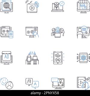 Raccolta di icone della riga di dialogo elettronica. Comunicazione, connettività, conversazione, Discorso, interazione, Chat, coinvolgimento vettoriale e lineare Illustrazione Vettoriale
