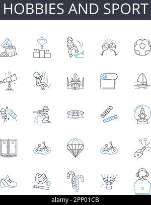 Hobby e collezione di icone linea sport. Passatempo, attività ricreative, interessi, divertimenti, Deviazioni, Extracurricular Illustrazione Vettoriale