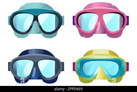 imposta l'illustrazione vettoriale degli occhiali da nuoto per immersioni isolano su sfondo bianco Illustrazione Vettoriale