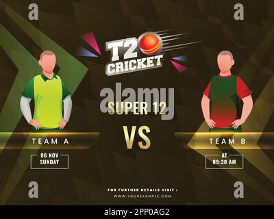 Super 12 T20 Cricket Match tra squadra A VS B (Pakistan vs Bangladesh) di giocatori maschili su sfondo marrone Olive astratto. Illustrazione Vettoriale
