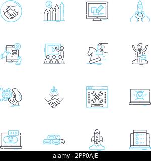 Set di icone lineari ad espansione rapida. Crescita, espansione, accelerazione, proliferazione, sviluppo, Fioritura, fiorente vettore di linea e segnali concettuali Illustrazione Vettoriale