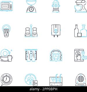 Set di icone lineari Metropolitan Housing. Urbano, alloggi, Appartamenti, Città, alloggi sviluppi, Alto, Suburban linea vettore e segnali concettuali Illustrazione Vettoriale