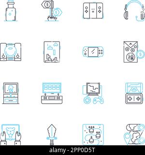 Set di icone lineari per il tracciamento delle prestazioni. Analisi, metriche, valutazioni, misurazioni, dashboard, Progress, Benchmarks vettore di linea e segnali di concetto Illustrazione Vettoriale