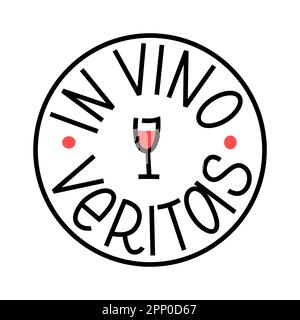 IN VINO VERITAS frase latina. La verità nella scrittura del testo del vino. Logo timbro Vector illustrazione citazione che significa nel vino, c'è la verità. Stampa Wine Design Illustrazione Vettoriale