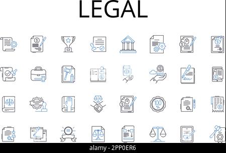 Raccolta di icone di linea legale. Legale, autorizzato, legittimo, valido, consentito, Illustrazione vettoriale e lineare ammissibile. Documentato Illustrazione Vettoriale