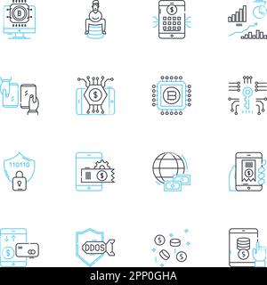 Indicatori economici icone lineari set. Inflazione, PIL, occupazione, tassi di interesse, politica fiscale, Politica di Mentary, vettore della linea di fiducia dei consumatori e. Illustrazione Vettoriale