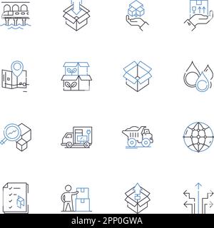 Linea logistica di spedizione collezione icone. Trasporto, vettore, consegna, carico, spedizione, Supply chain, Transportation Vector e illustrazione lineare Illustrazione Vettoriale