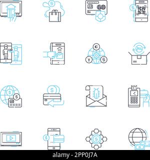 Set di icone lineari per carte di debito. Transazione, prelievo, PIN, saldo, Deposito, Strisciare, vettore di linea di sicurezza e segnali concettuali. Plastica, banca, acquisto Illustrazione Vettoriale